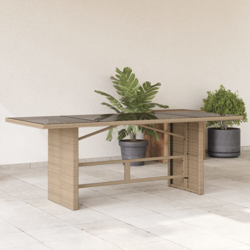 vidaXL Trädgårdsbord med glasskiva beige 190x80x75 cm konstrotting