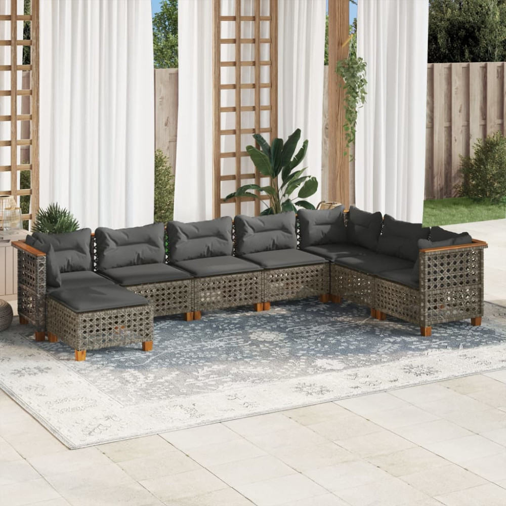 Produktbild för Loungegrupp för trädgården med dynor 8 delar grå konstrotting