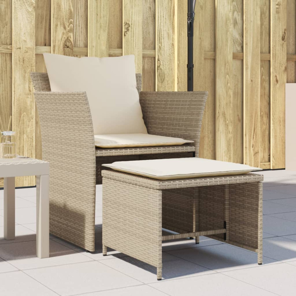 Produktbild för Trädgårdsfåtölj med fotpall beige konstrotting