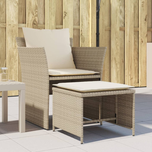 vidaXL Trädgårdsfåtölj med fotpall beige konstrotting