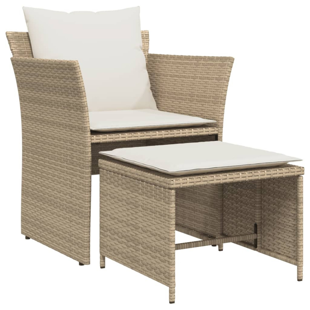 Produktbild för Trädgårdsfåtölj med fotpall beige konstrotting
