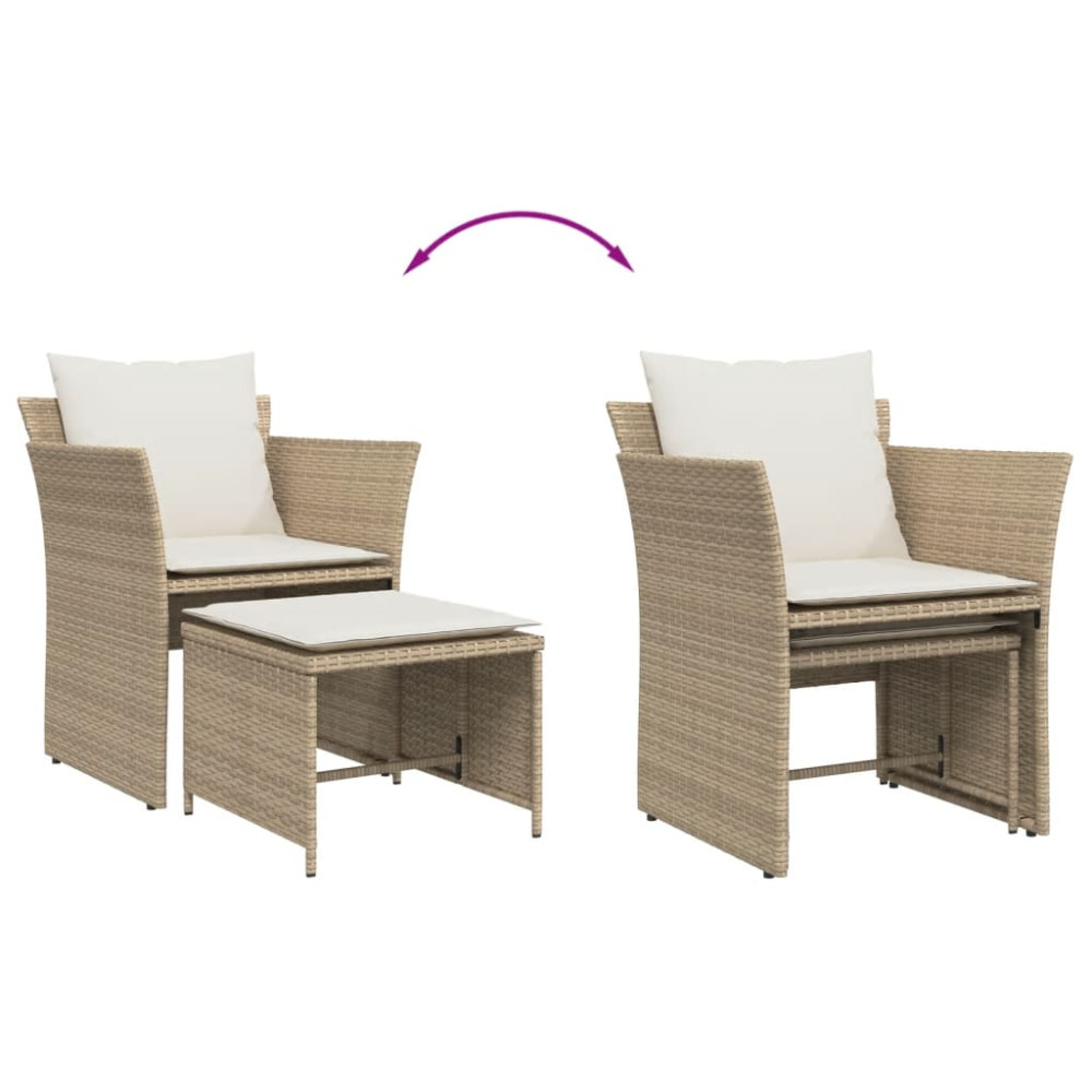 Produktbild för Trädgårdsfåtölj med fotpall beige konstrotting