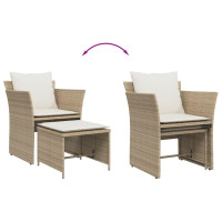 Produktbild för Trädgårdsfåtölj med fotpall beige konstrotting