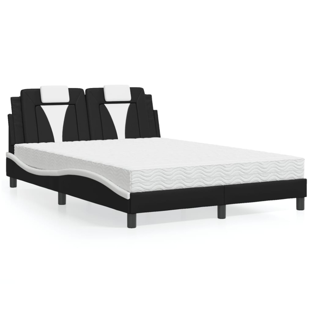 Produktbild för Bed "Viana" with Mattress Black and White 140x190 cm Faux Leather