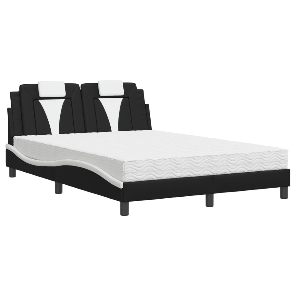 Produktbild för Bed "Viana" with Mattress Black and White 140x190 cm Faux Leather
