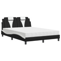 Produktbild för Bed "Viana" with Mattress Black and White 140x190 cm Faux Leather