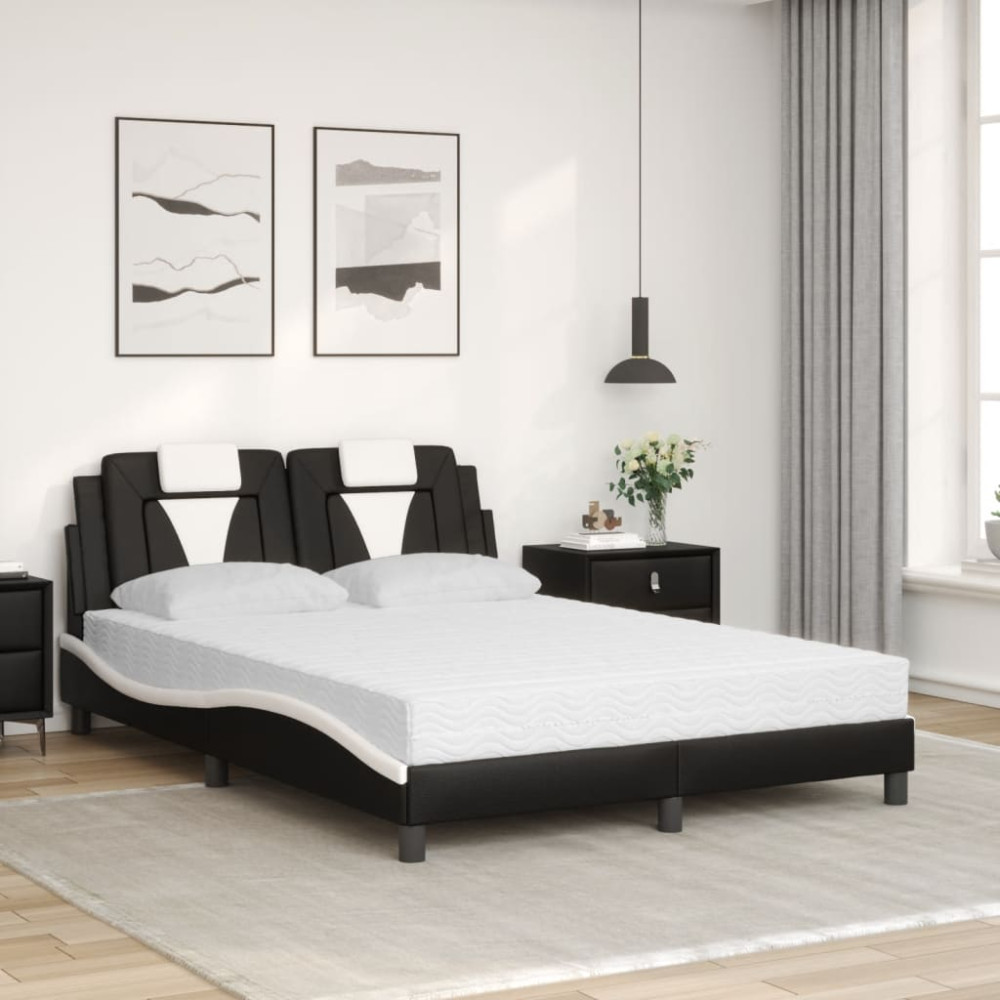 Produktbild för Bed "Viana" with Mattress Black and White 140x190 cm Faux Leather