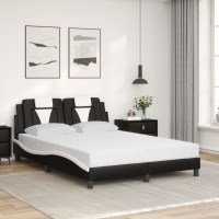Produktbild för Bed "Viana" with Mattress Black and White 140x190 cm Faux Leather