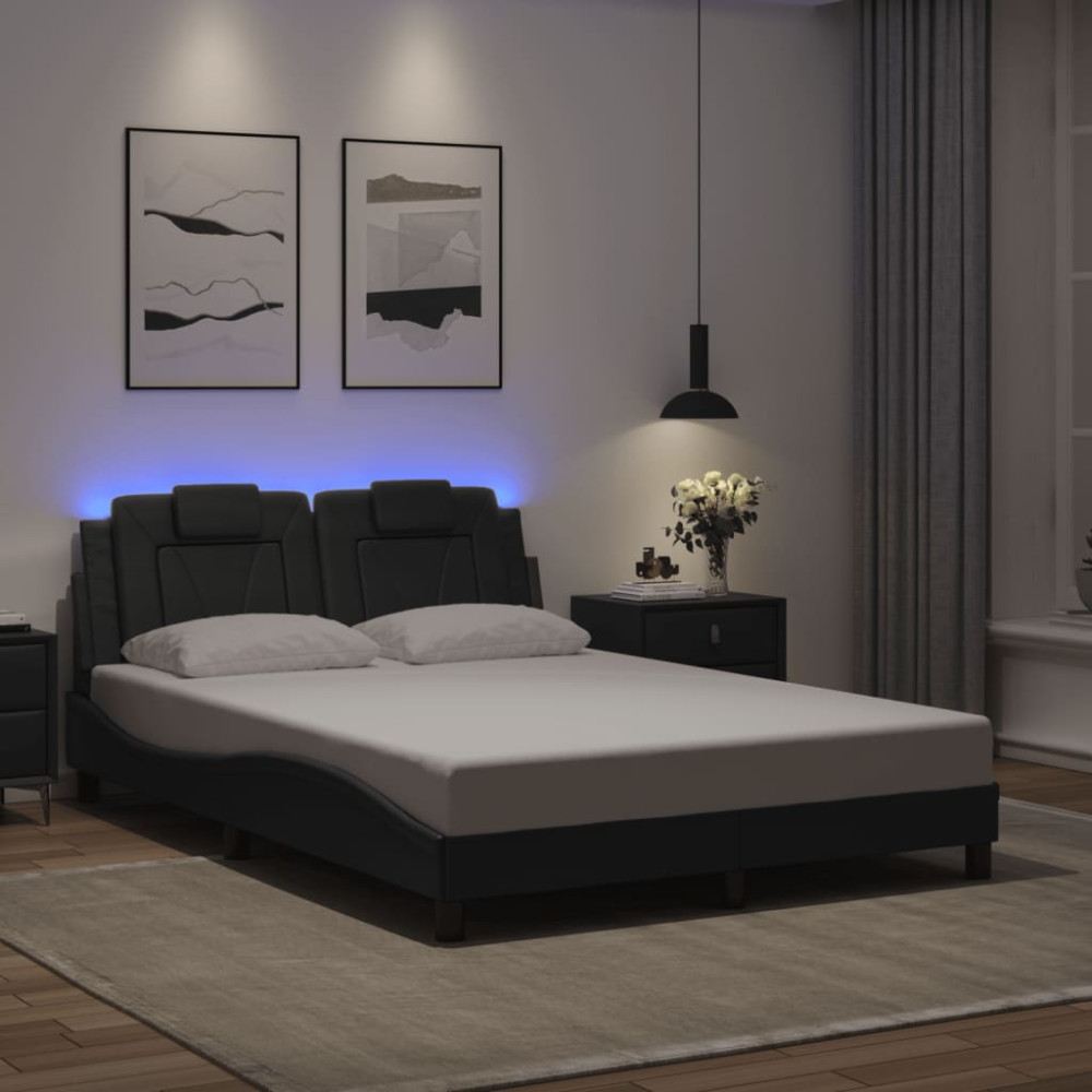 Produktbild för Bed Frame "Viana" with LED without Mattress Grey 140x200 cm