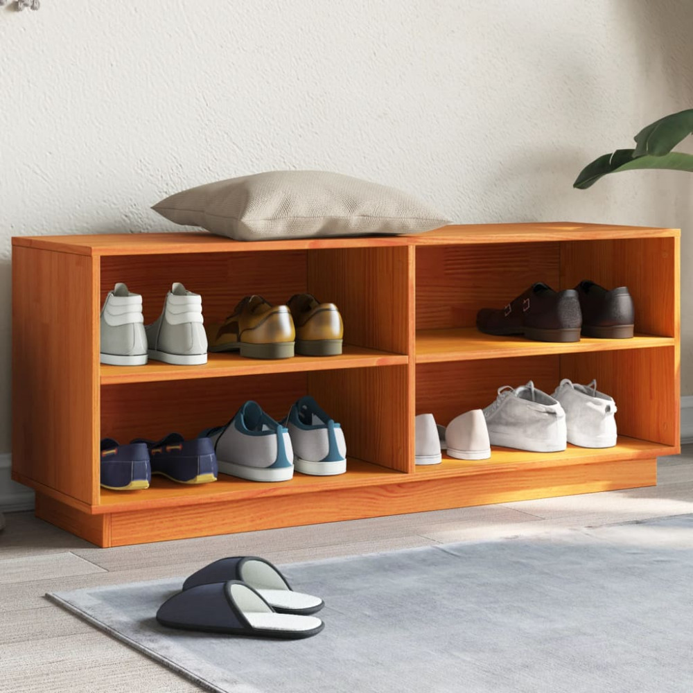 Produktbild för Tv-bänk vaxbrun 110x34x45 cm massiv furu
