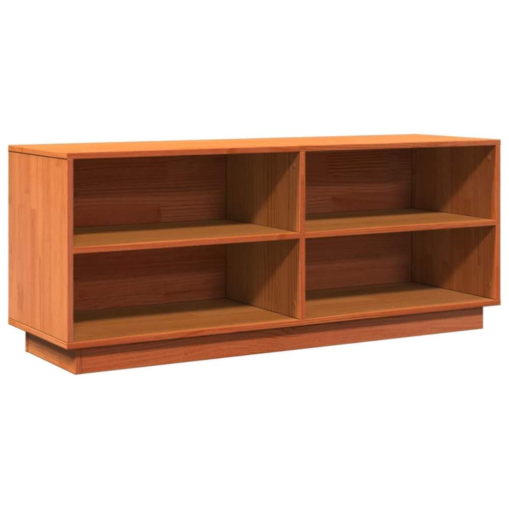 Produktbild för Tv-bänk vaxbrun 110x34x45 cm massiv furu