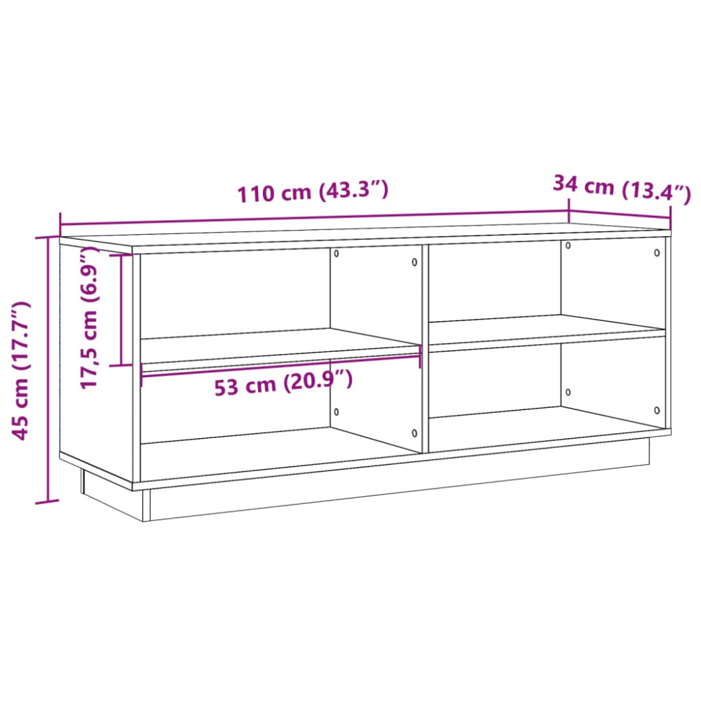 Produktbild för Tv-bänk vaxbrun 110x34x45 cm massiv furu