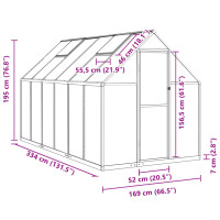 Produktbild för Växthus med ram antracit 334x169x195 cm aluminium