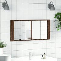 Produktbild för Spegelskåp med LED brun ek 100x12x45 cm