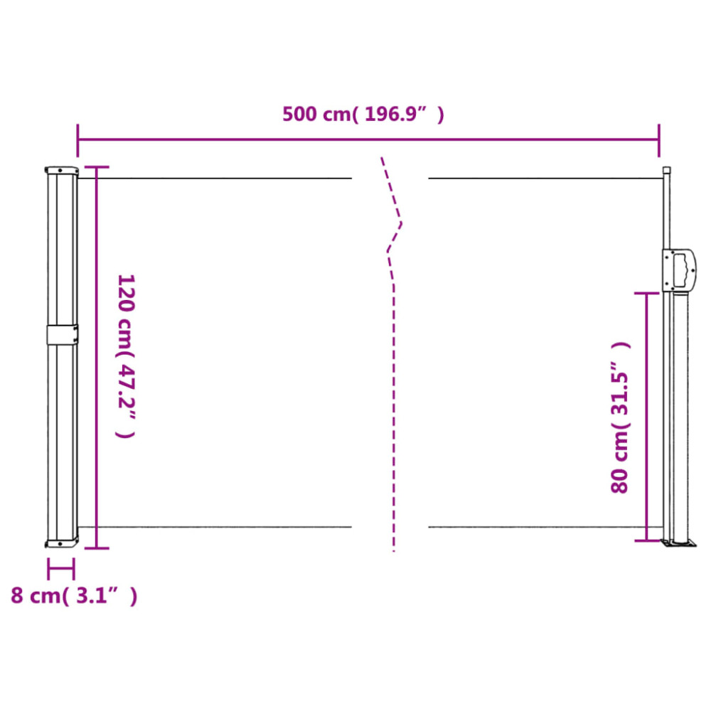 Produktbild för Indragbar sidomarkis mörkgrön 120x500 cm