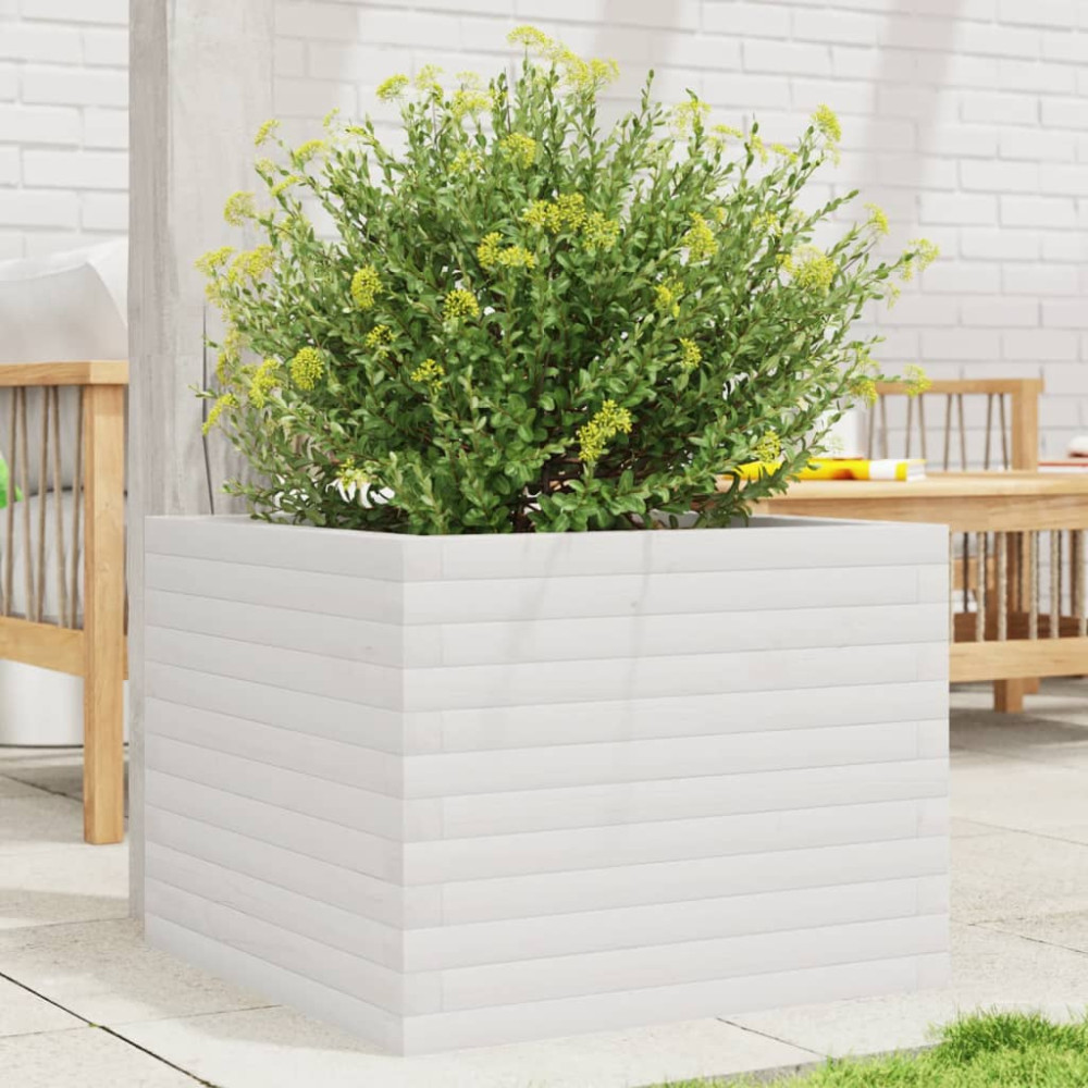 Produktbild för Odlingslåda vit 60x60x45,5 cm massiv furu