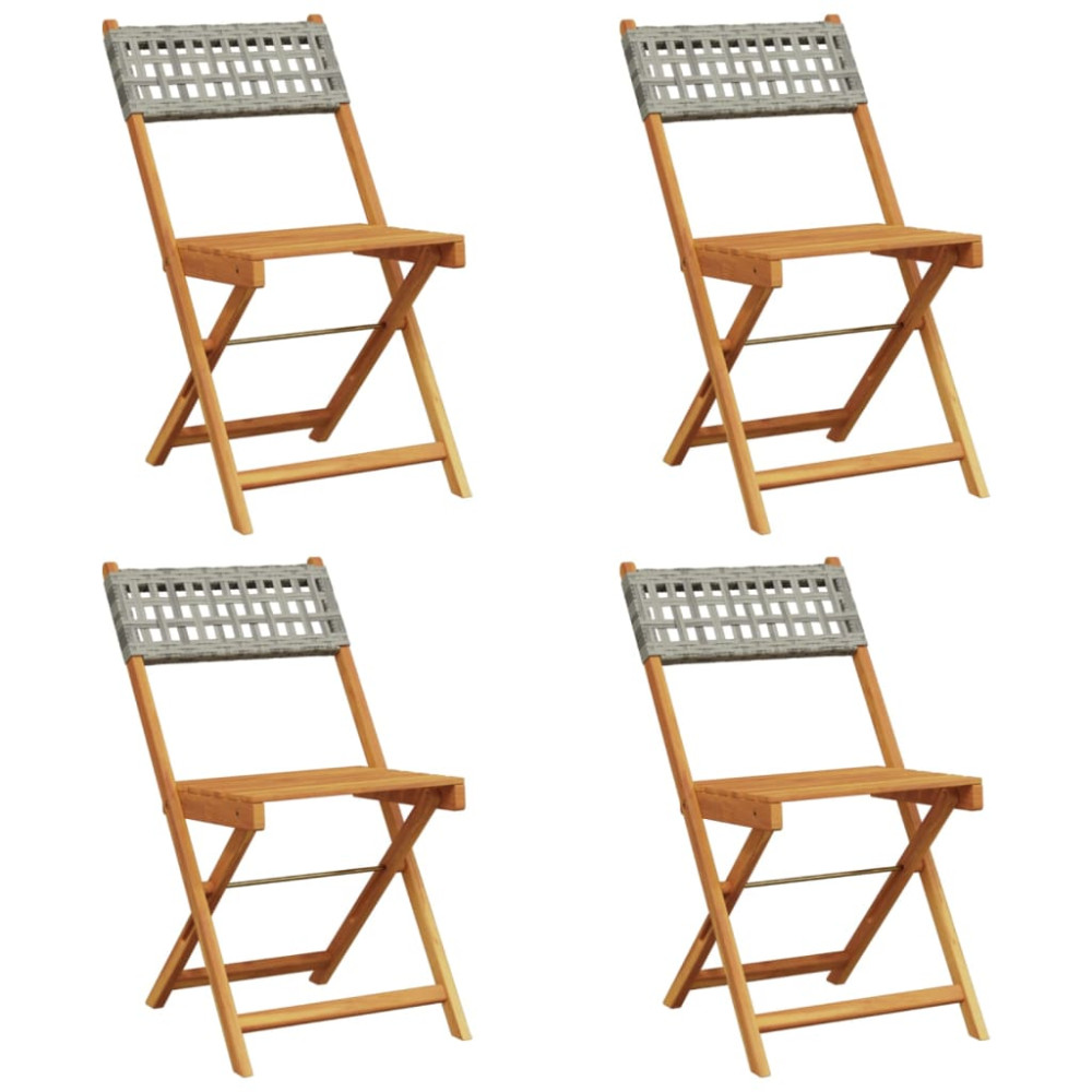 Produktbild för Hopfällbara trädgårdsstolar 4 st grå konstrotting/massivt trä
