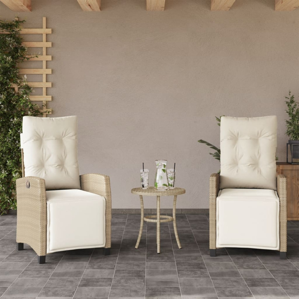 Produktbild för Justerbara trädgårdsstolar 2 st med fotstöd beige konstrotting
