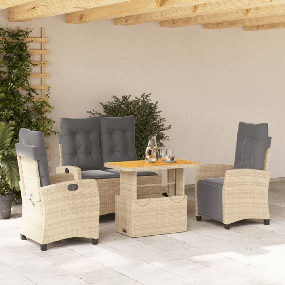 Produktbild för Soffgrupp för trädgården med dynor 4 delar beige konstrotting