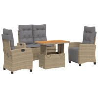 Produktbild för Soffgrupp för trädgården med dynor 4 delar beige konstrotting