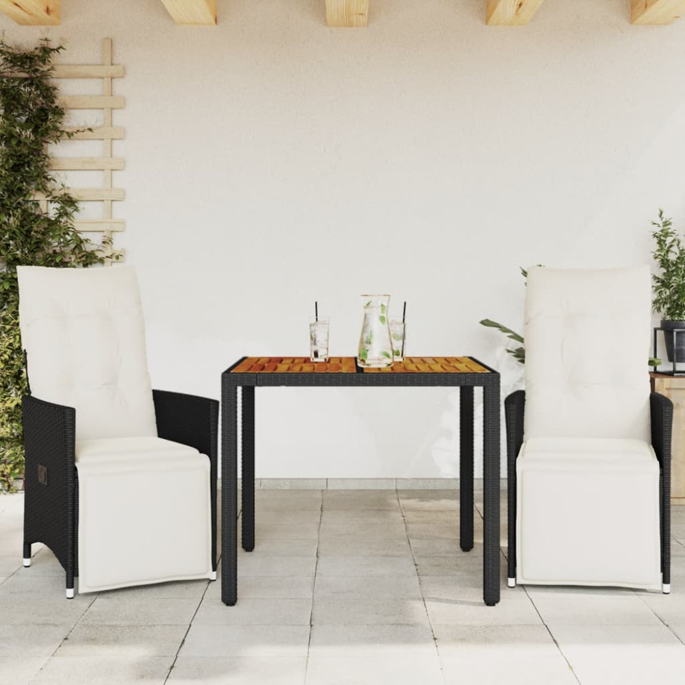 Produktbild för Caféset med dynor 3 delar svart konstrotting