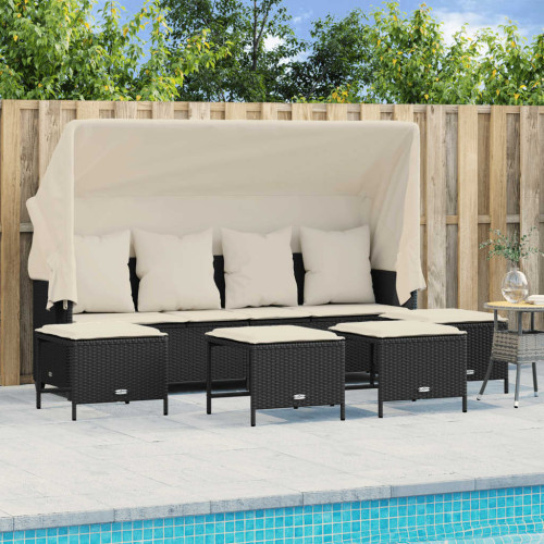 vidaXL Loungegrupp för trädgården med dynor 5 delar svart konstrotting