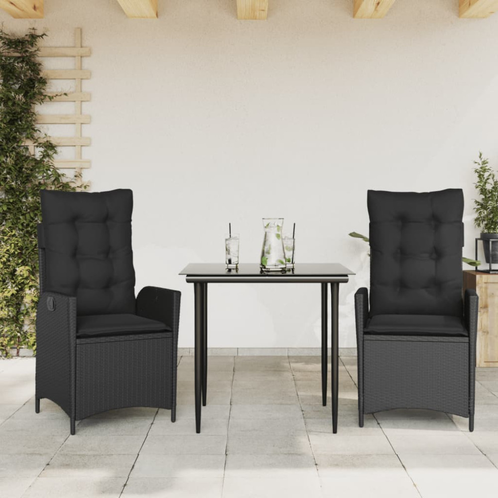 Produktbild för Matgrupp för trädgården med dynor 3 delar svart konstrotting