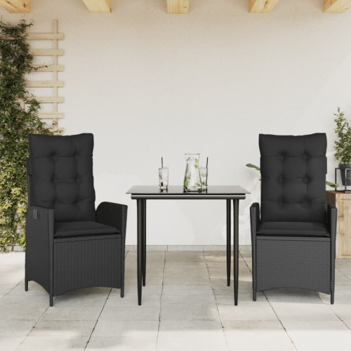 vidaXL Matgrupp för trädgården med dynor 3 delar svart konstrotting