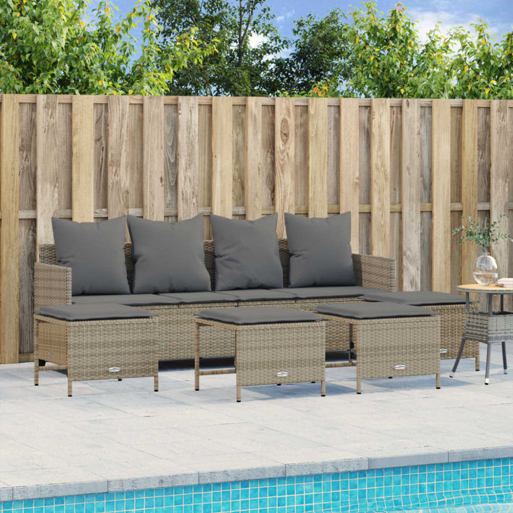 Produktbild för Soffgrupp för trädgården med dynor 5 delar beige konstrotting