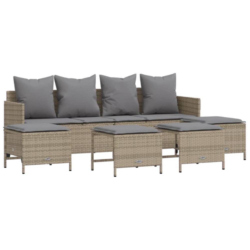 Produktbild för Soffgrupp för trädgården med dynor 5 delar beige konstrotting