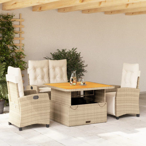 vidaXL Soffgrupp för trädgården med dynor 4 delar beige konstrotting