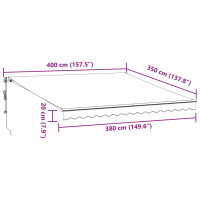 Produktbild för Markis automatiskt infällbar med LEDs antracit&vit 400x350 cm