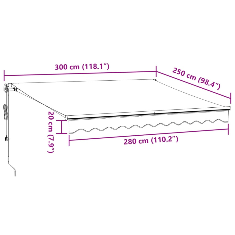 Produktbild för Markis automatiskt infällbar antracit&vit 300x250 cm