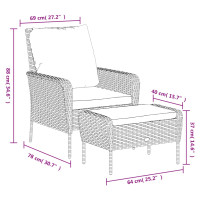 Produktbild för Reclinerstol för trädgården med fotpall grå konstrotting