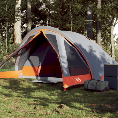 vidaXL Campingtält 4 personer grå och orange vattentätt
