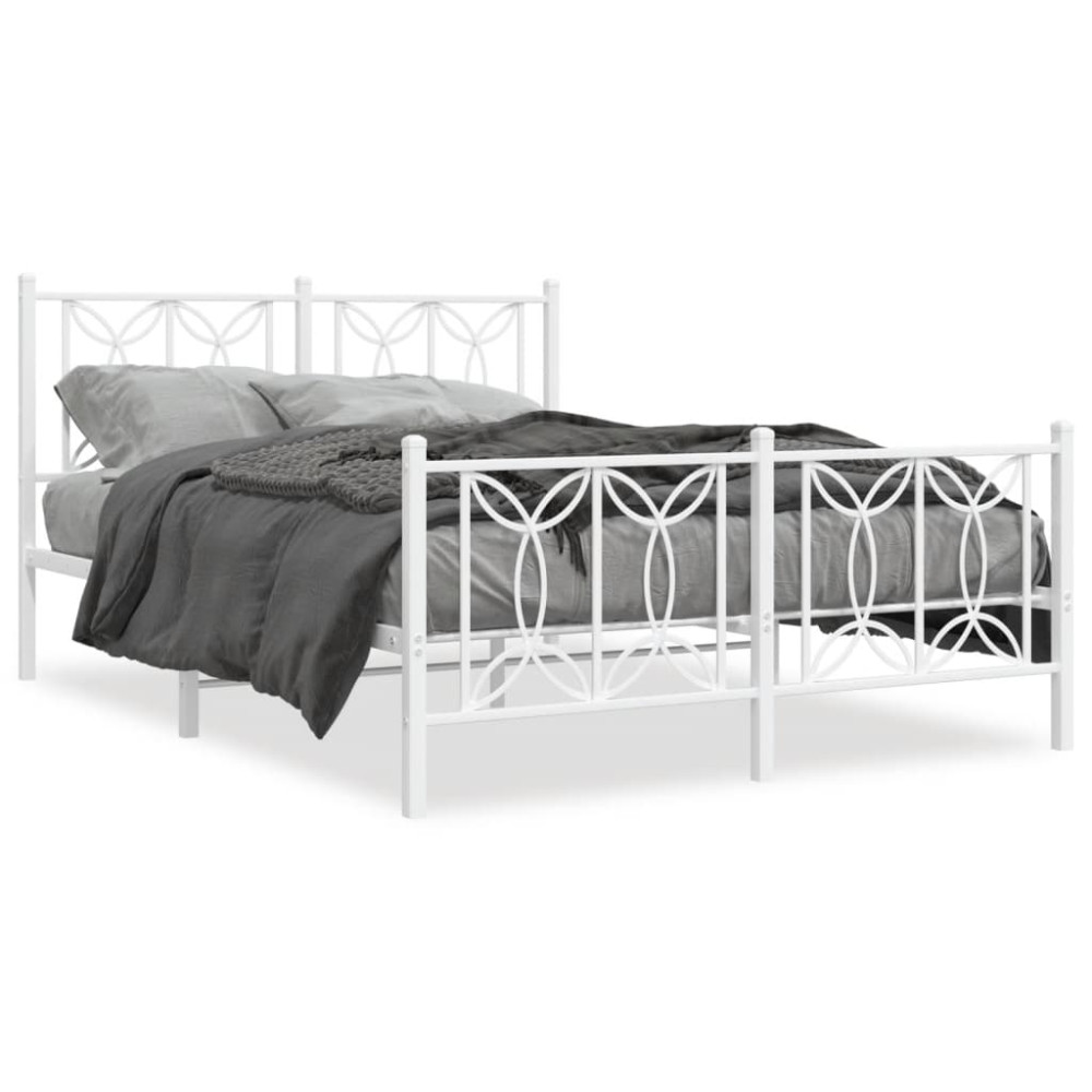 Produktbild för Sängram med huvudgavel och fotgavel vit metall 135x190 cm