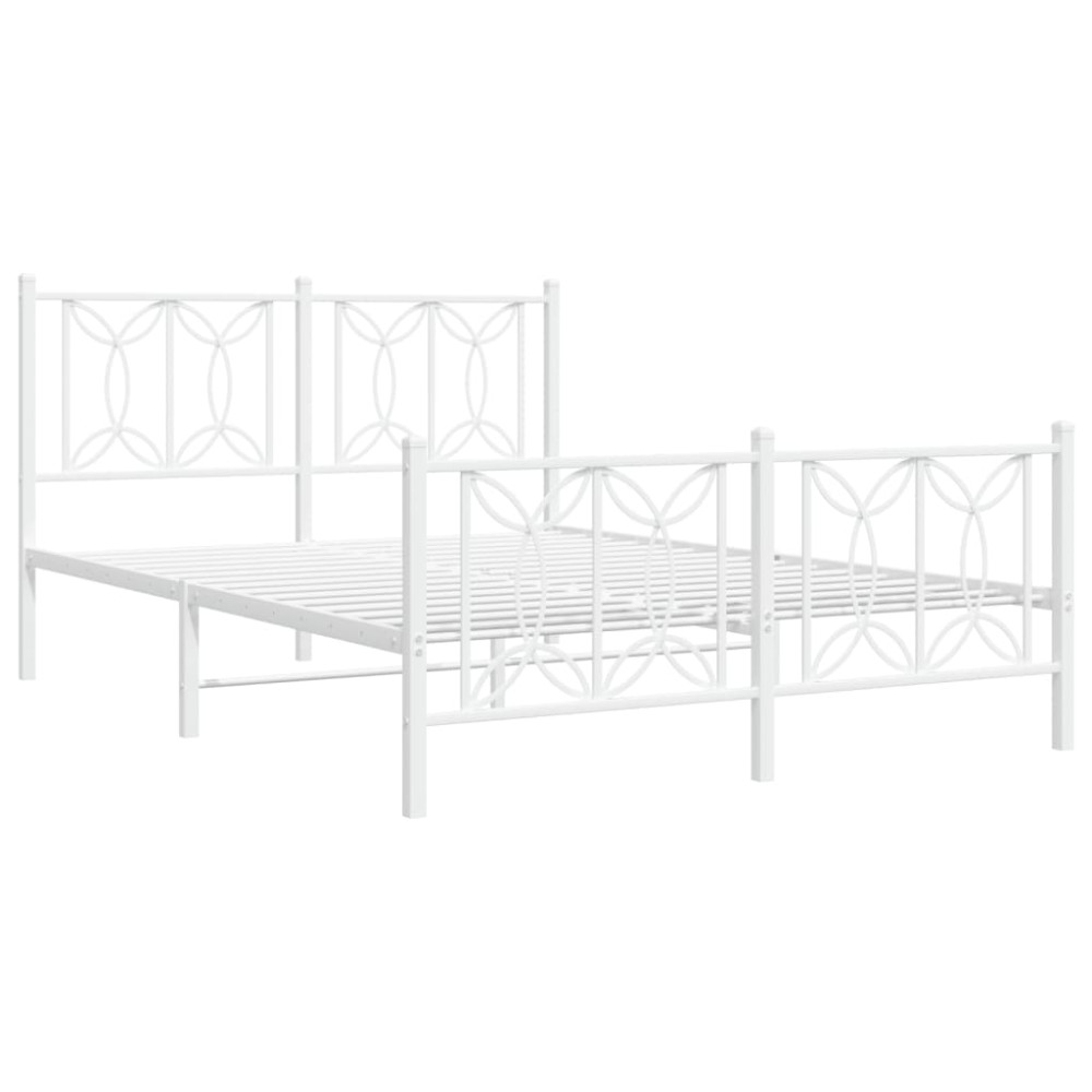 Produktbild för Sängram med huvudgavel och fotgavel vit metall 135x190 cm