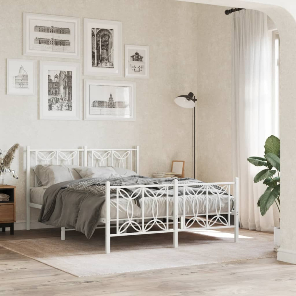 Produktbild för Sängram med huvudgavel och fotgavel vit metall 135x190 cm
