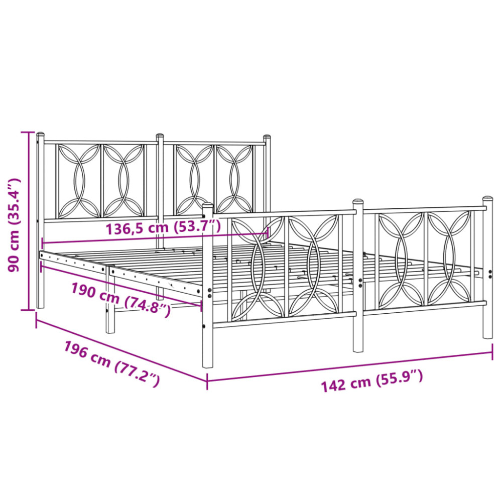 Produktbild för Sängram med huvudgavel och fotgavel vit metall 135x190 cm