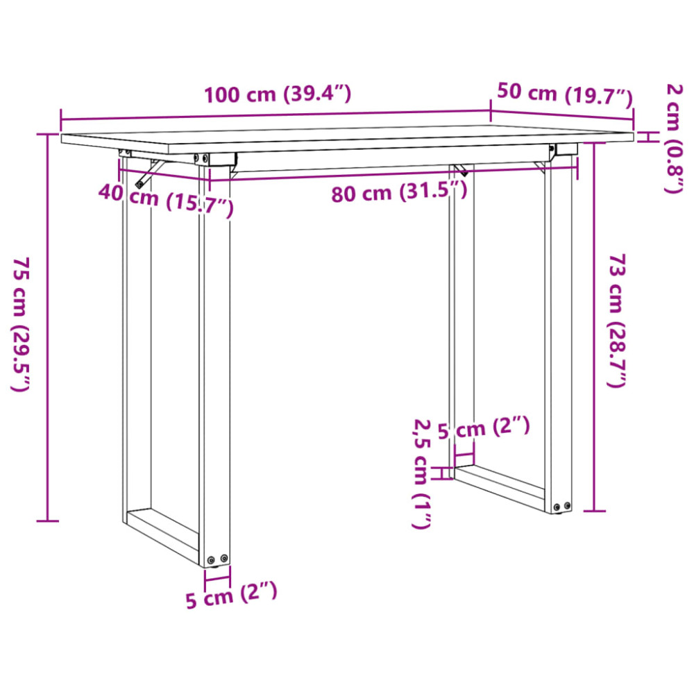 Produktbild för Matbord O-ram 100x50x75 cm massiv furu och stål