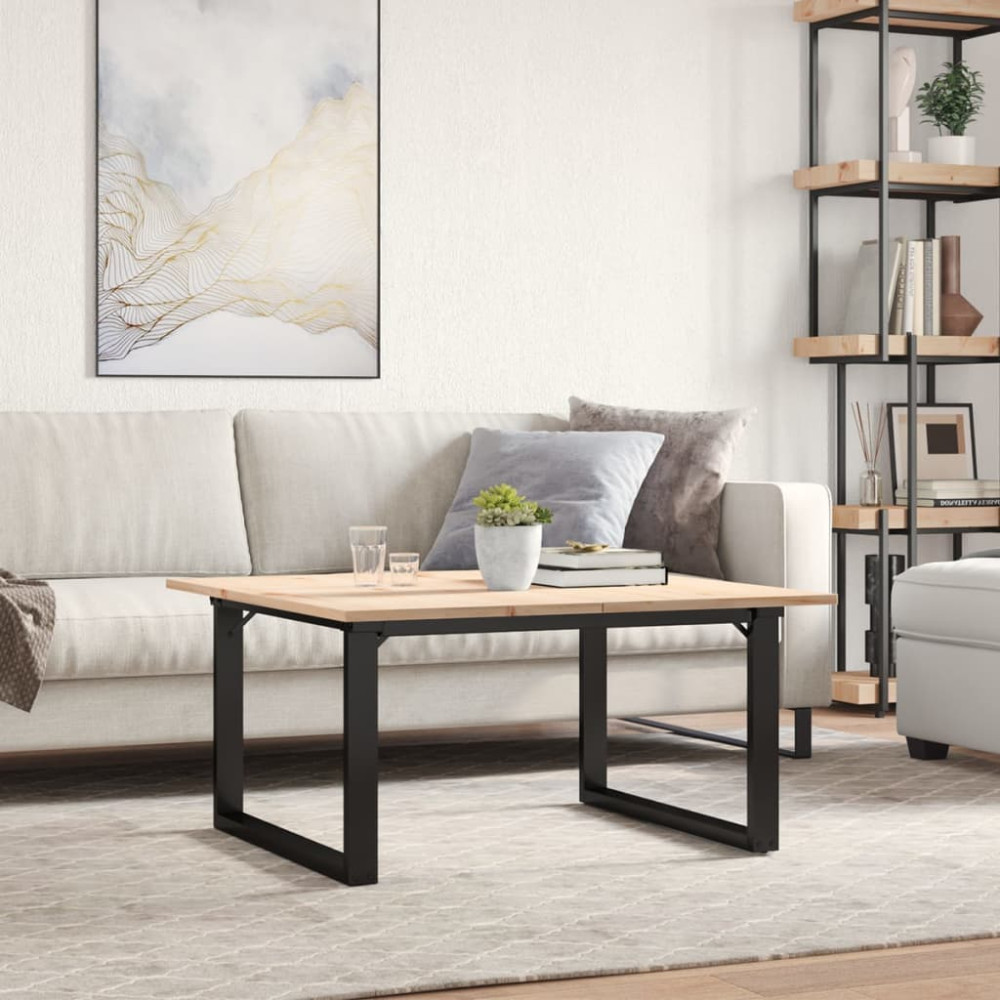 Produktbild för Soffbord O-ram 80x80x45 cm massiv furu och stål