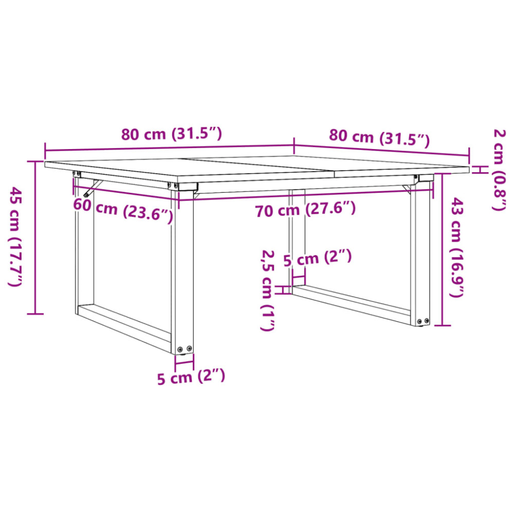 Produktbild för Soffbord O-ram 80x80x45 cm massiv furu och stål