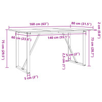 Produktbild för Matbord O-ram 160x80x75 cm massiv furu och stål