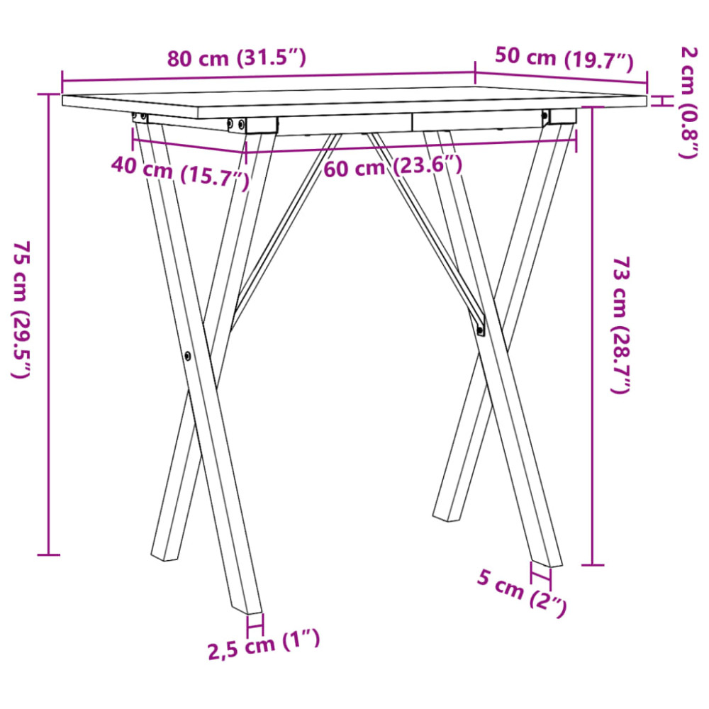 Produktbild för Matbord X-ram 80x50x75 cm massiv furu och stål