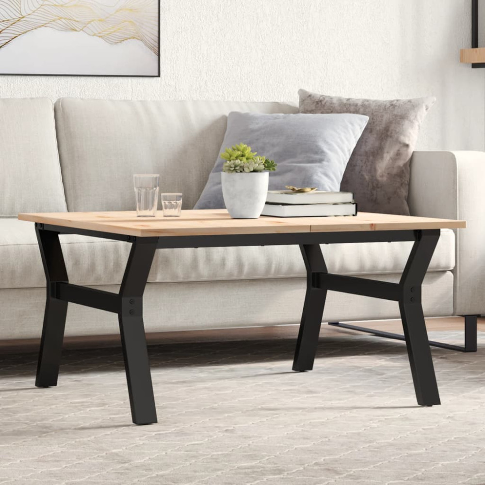 Produktbild för Soffbord Y-ram 80x80x45 cm massiv furu och stål