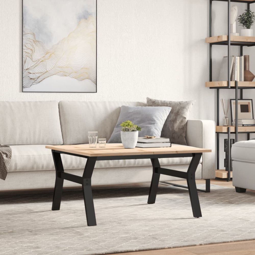 Produktbild för Soffbord Y-ram 80x80x45 cm massiv furu och stål