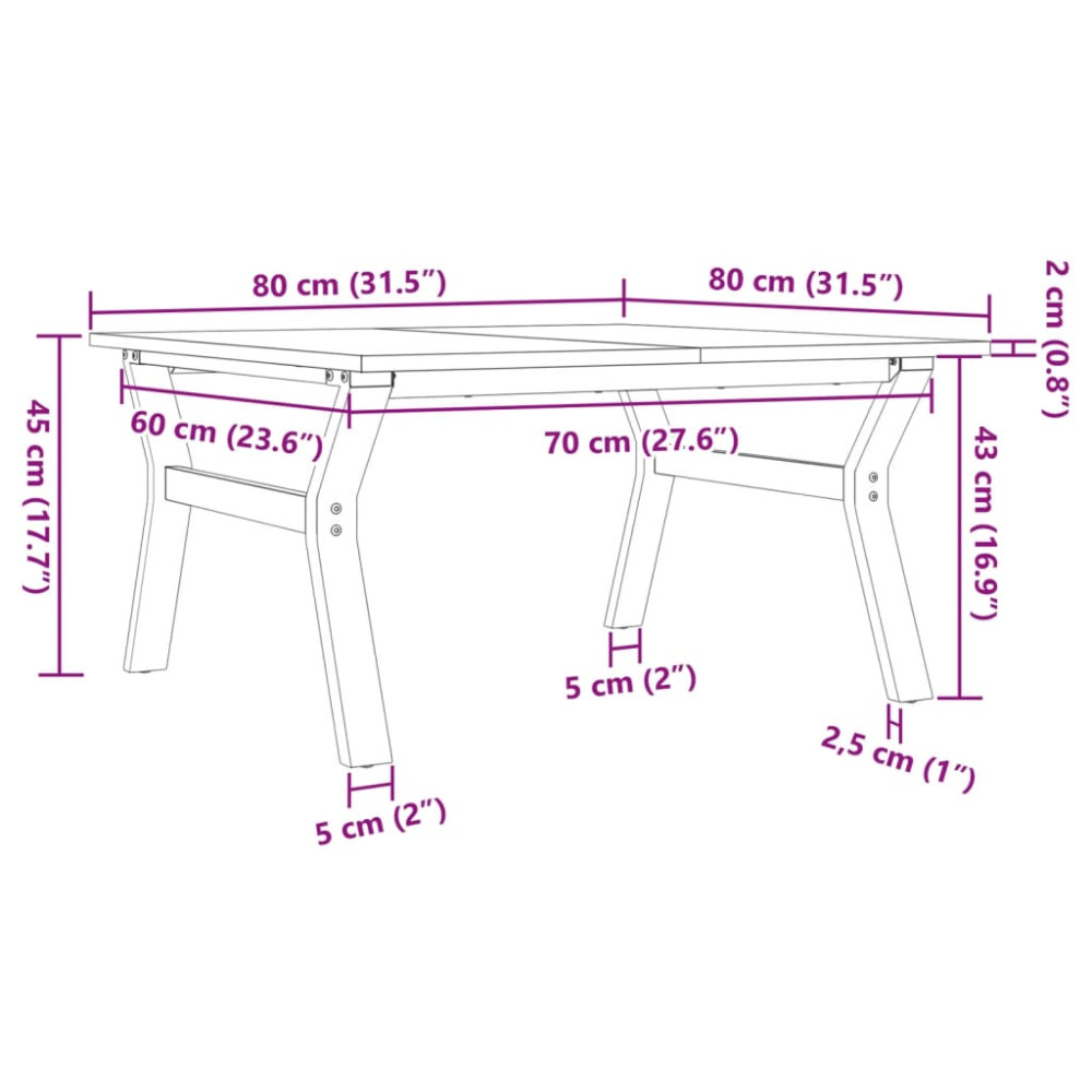 Produktbild för Soffbord Y-ram 80x80x45 cm massiv furu och stål