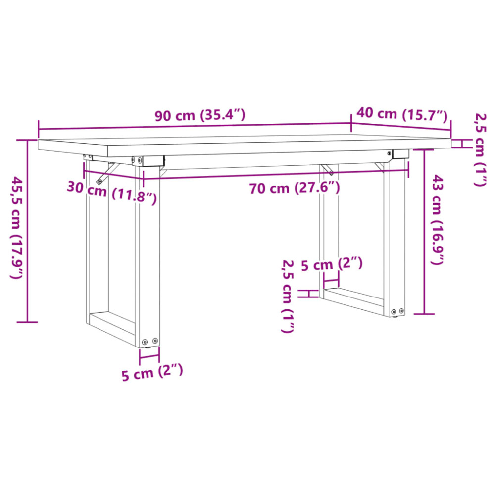Produktbild för Soffbord O-ram 90x40x45,5 cm massiv furu och stål