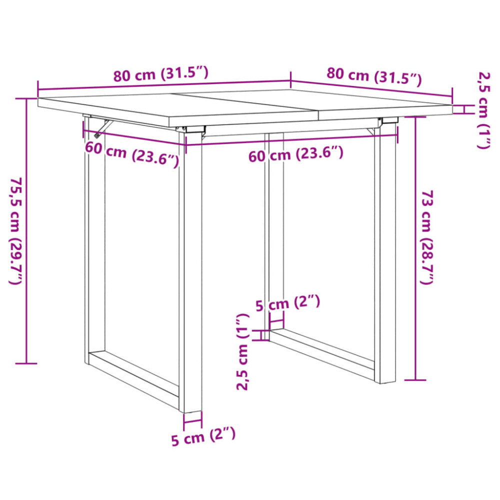 Produktbild för Matbord O-ram 80x80x75,5 cm massiv furu och stål