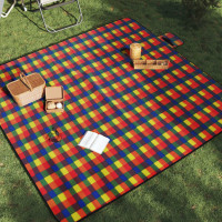 Produktbild för Picknickfilt vikbar flerfärgad pläd 200x200 cm sammet